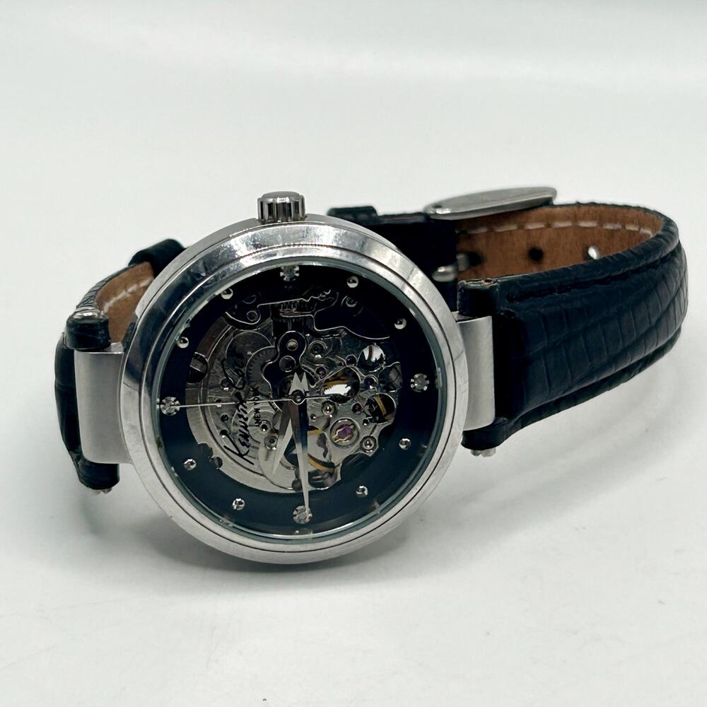 Kenneth Cole New York Ladies Skeleton Automatic Silver Dial Watch w Leather Band